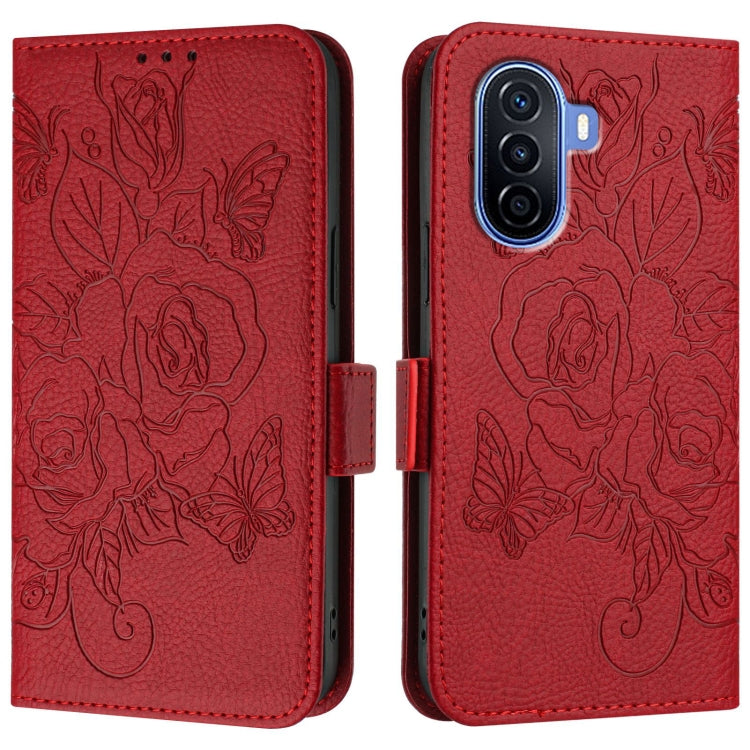 For Huawei Enjoy 50 4G / nova Y70 Plus Embossed Rose RFID Anti-theft Leather Phone Case