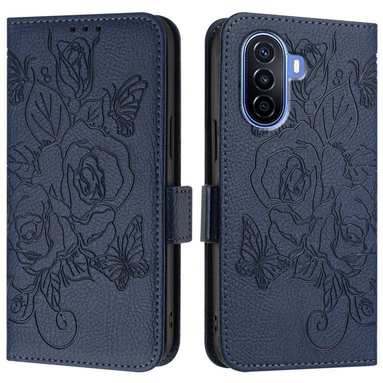For Huawei Enjoy 50 4G / nova Y70 Plus Embossed Rose RFID Anti-theft Leather Phone Case