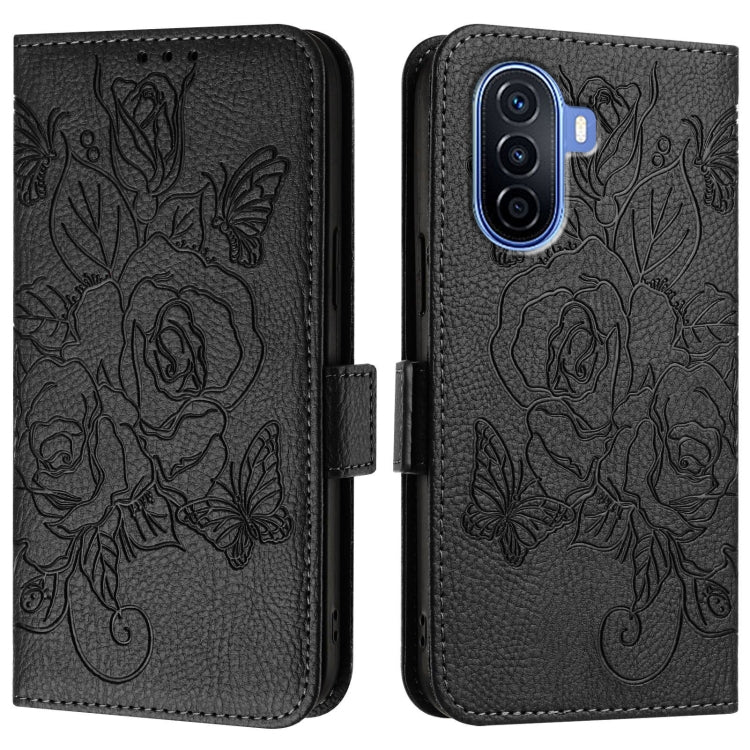 For Huawei Enjoy 50 4G / nova Y70 Plus Embossed Rose RFID Anti-theft Leather Phone Case