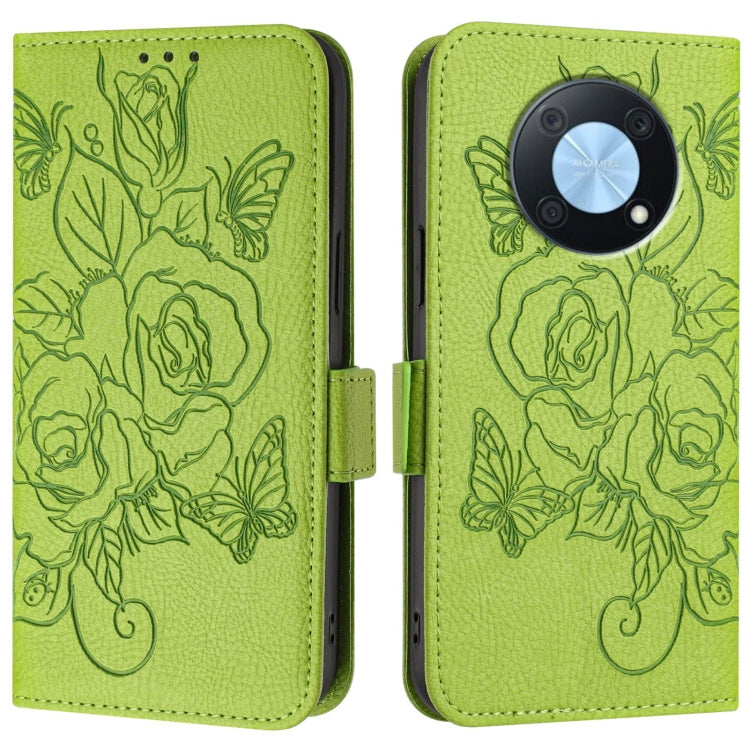 For Huawei Enjoy 50 Pro 4G / nova Y90 Embossed Rose RFID Anti-theft Leather Phone Case