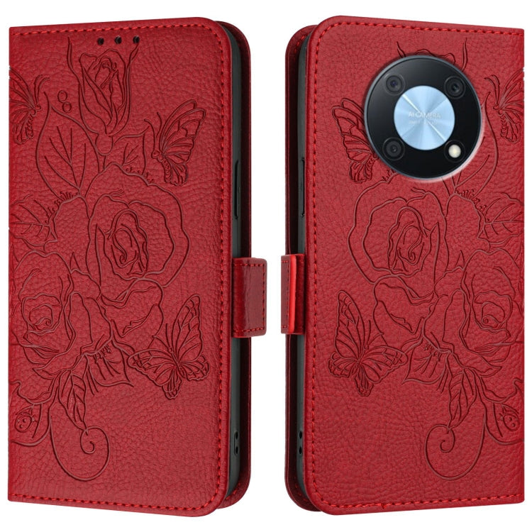 For Huawei Enjoy 50 Pro 4G / nova Y90 Embossed Rose RFID Anti-theft Leather Phone Case