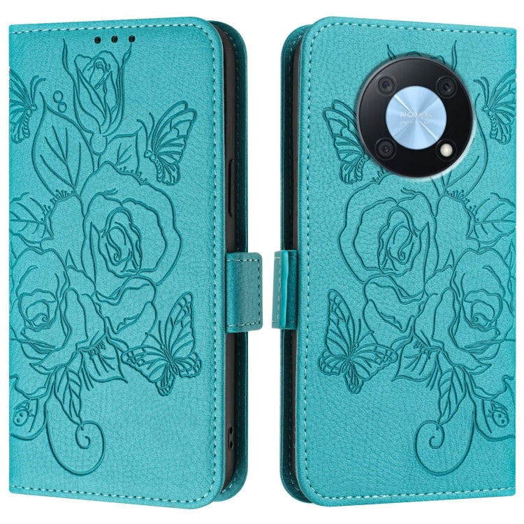 For Huawei Enjoy 50 Pro 4G / nova Y90 Embossed Rose RFID Anti-theft Leather Phone Case