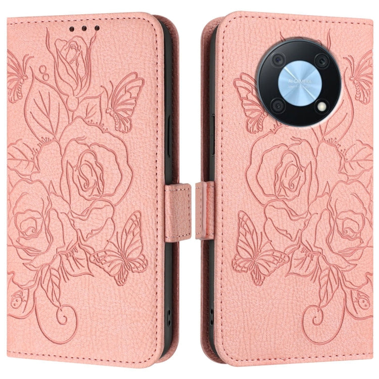 For Huawei Enjoy 50 Pro 4G / nova Y90 Embossed Rose RFID Anti-theft Leather Phone Case