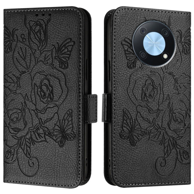 For Huawei Enjoy 50 Pro 4G / nova Y90 Embossed Rose RFID Anti-theft Leather Phone Case