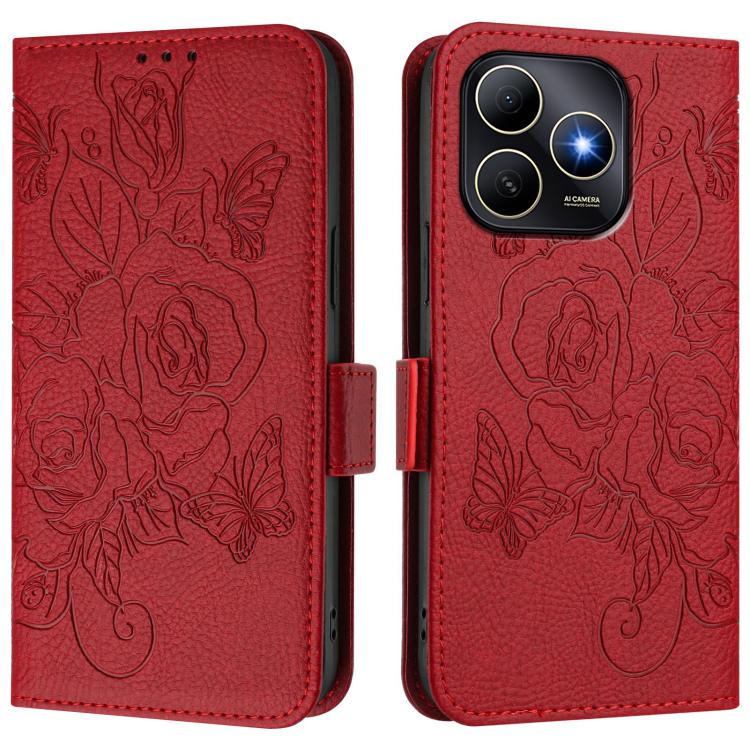 For Huawei Enjoy 80s Embossed Rose RFID Anti-theft Leather Phone Case