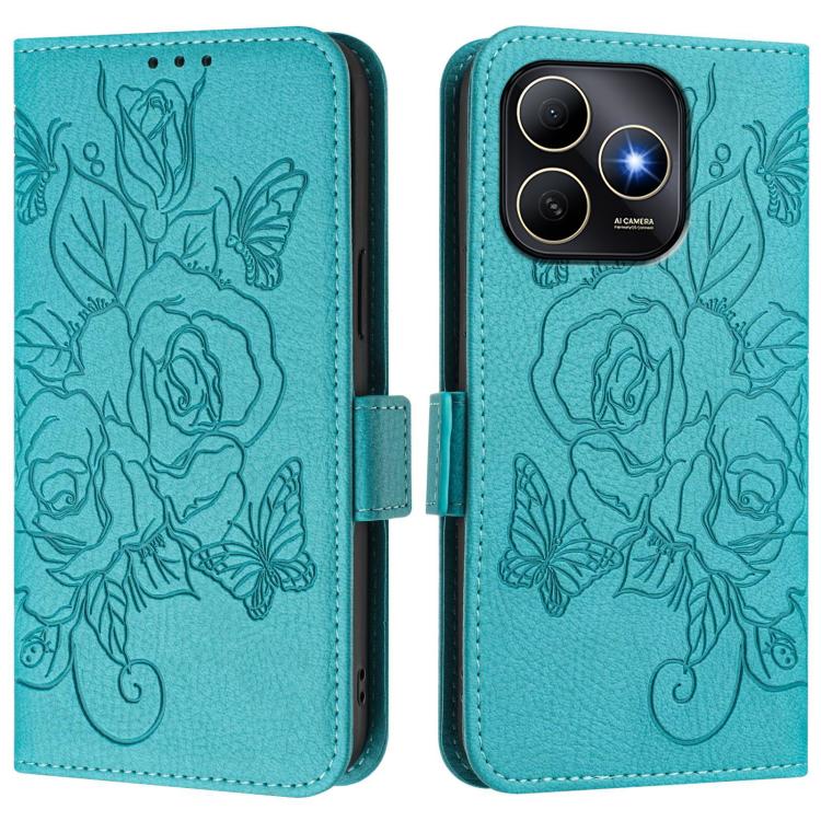 For Huawei Enjoy 80s Embossed Rose RFID Anti-theft Leather Phone Case