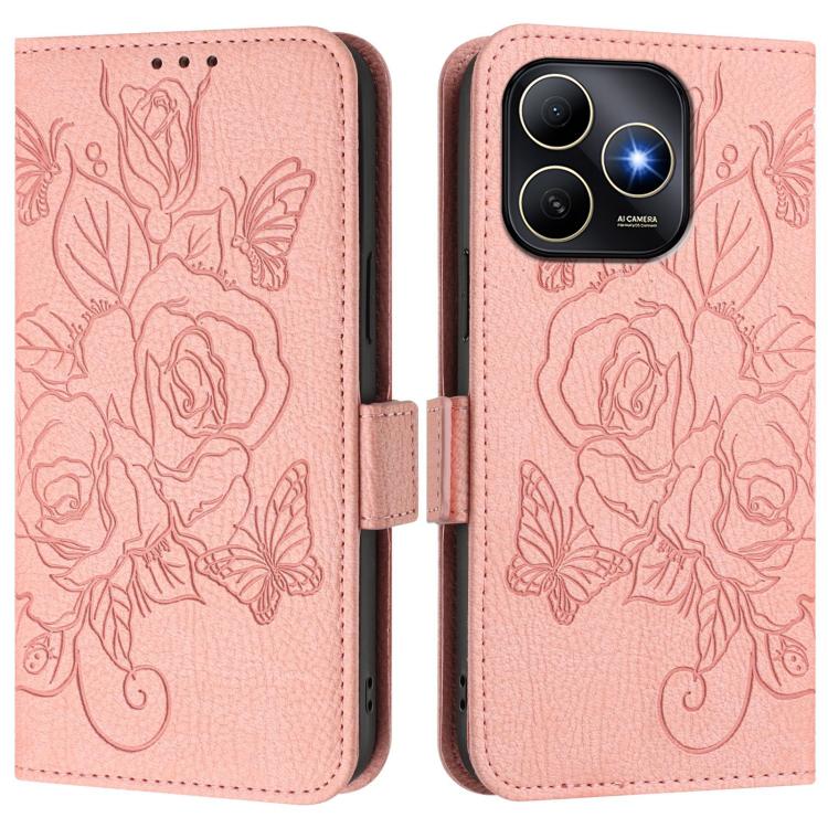For Huawei Enjoy 80s Embossed Rose RFID Anti-theft Leather Phone Case