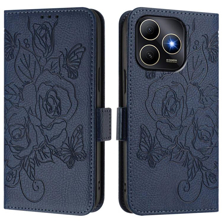For Huawei Enjoy 80s Embossed Rose RFID Anti-theft Leather Phone Case