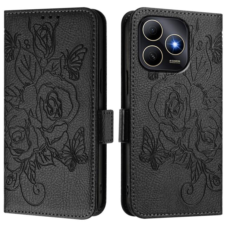 For Huawei Enjoy 80s Embossed Rose RFID Anti-theft Leather Phone Case