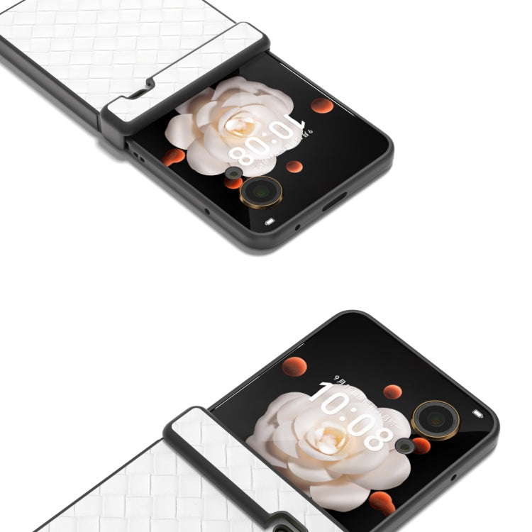 For Honor Magic V Flip Three Parts Black Frame Woven Texture PU Phone Case