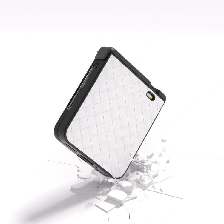 For Honor Magic V Flip Three Parts Black Frame Woven Texture PU Phone Case