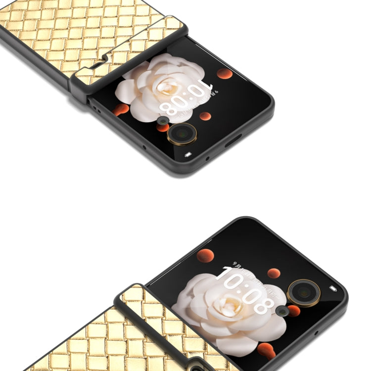 For Honor Magic V Flip Three Parts Black Frame Woven Texture PU Phone Case
