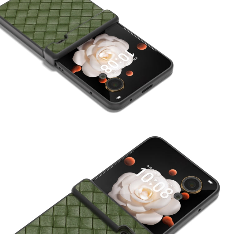 For Honor Magic V Flip Three Parts Black Frame Woven Texture PU Phone Case