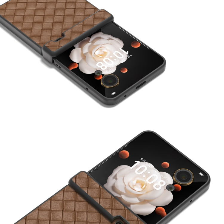 For Honor Magic V Flip Three Parts Black Frame Woven Texture PU Phone Case