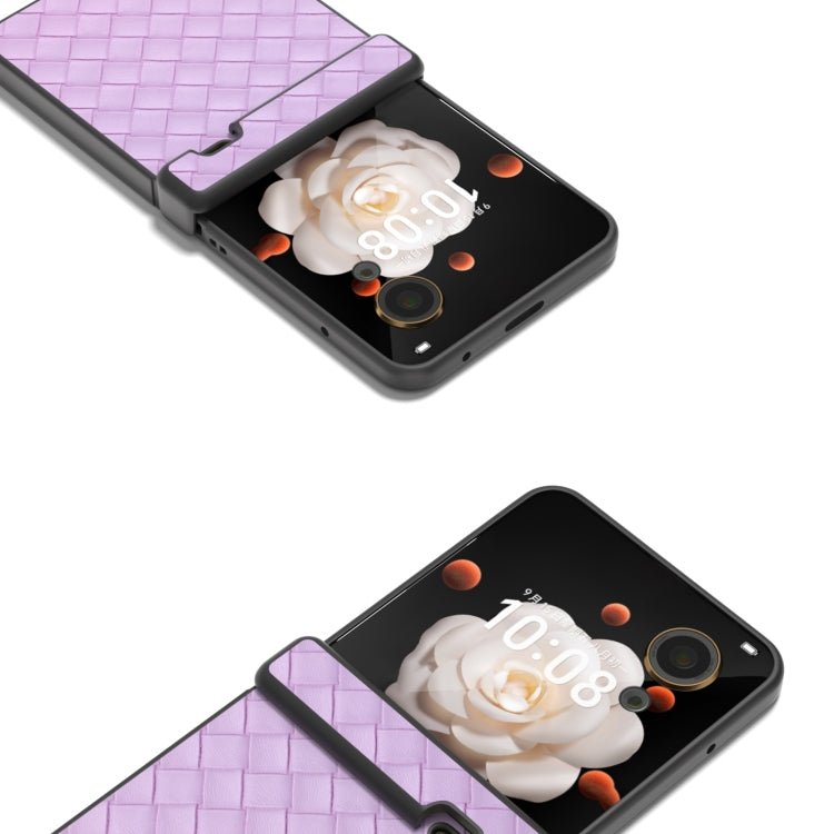 For Honor Magic V Flip Three Parts Black Frame Woven Texture PU Phone Case