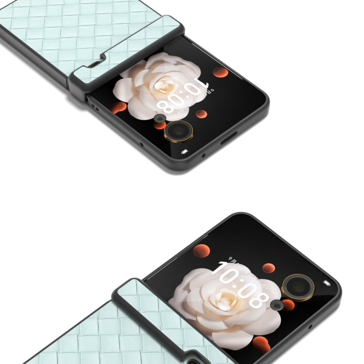 For Honor Magic V Flip Three Parts Black Frame Woven Texture PU Phone Case