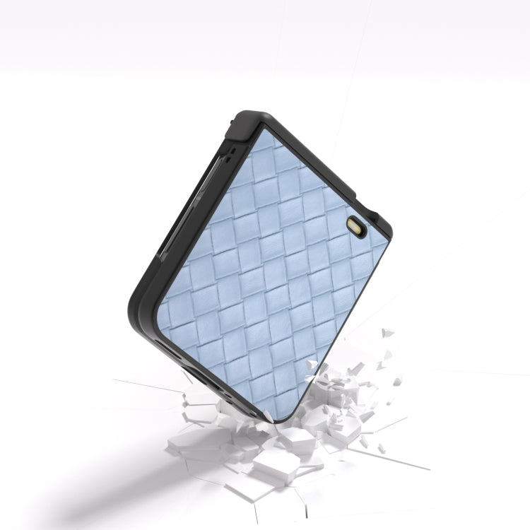 For Honor Magic V Flip Three Parts Black Frame Woven Texture PU Phone Case