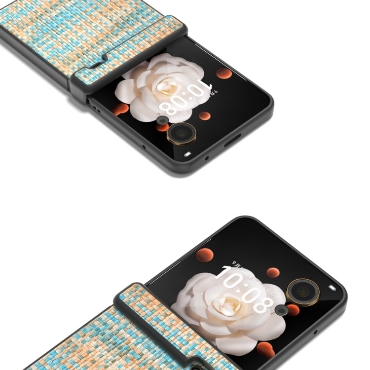For Honor Magic V Flip Three Parts Black Frame Color Lattice Texture PU Phone Case