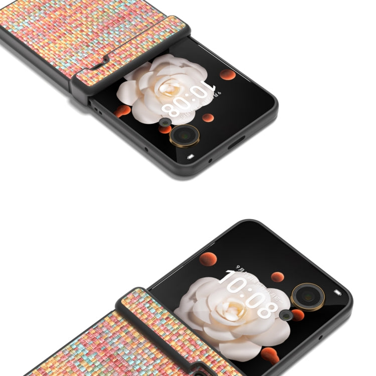 For Honor Magic V Flip Three Parts Black Frame Color Lattice Texture PU Phone Case