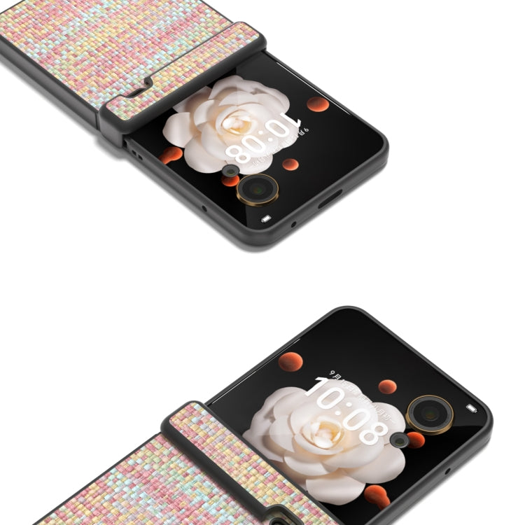 For Honor Magic V Flip Three Parts Black Frame Color Lattice Texture PU Phone Case