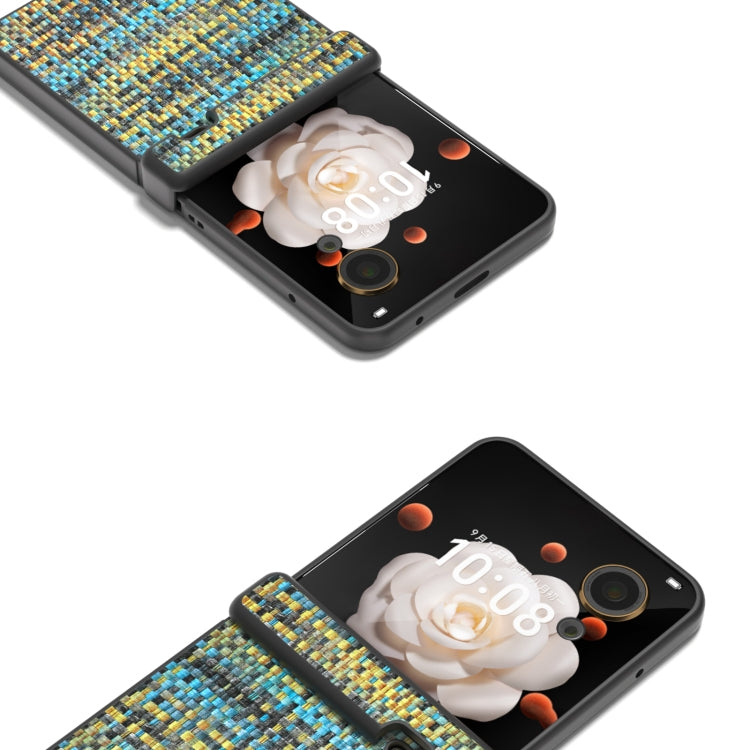 For Honor Magic V Flip Three Parts Black Frame Color Lattice Texture PU Phone Case