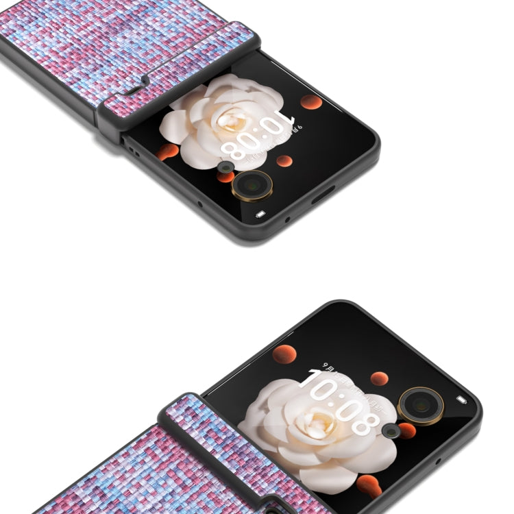 For Honor Magic V Flip Three Parts Black Frame Color Lattice Texture PU Phone Case