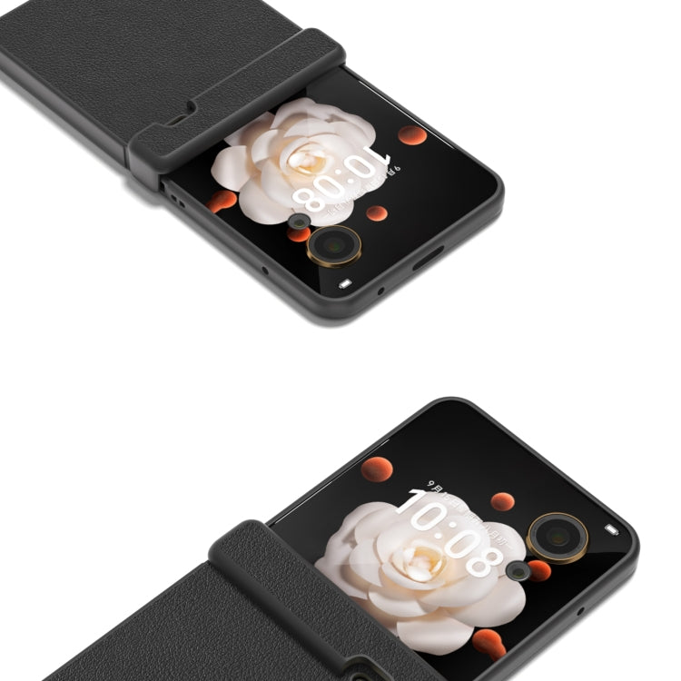For Honor Magic V Flip ABEEL Three Parts Genuine Leather Wave Black Edge Phone Case