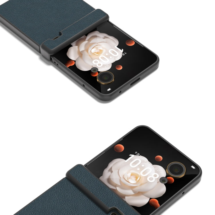 For Honor Magic V Flip ABEEL Three Parts Genuine Leather Wave Black Edge Phone Case
