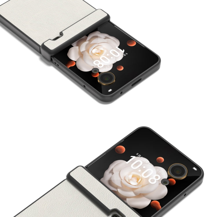 For Honor Magic V Flip ABEEL Three Parts Genuine Leather Wave Black Edge Phone Case