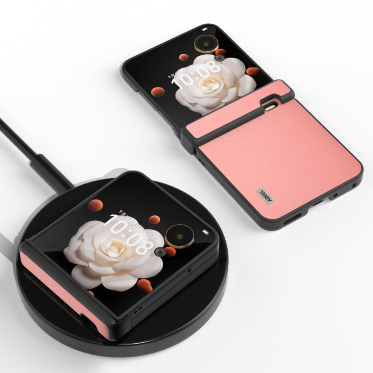 For Honor Magic V Flip ABEEL Three Parts Genuine Leather Wave Black Edge Phone Case