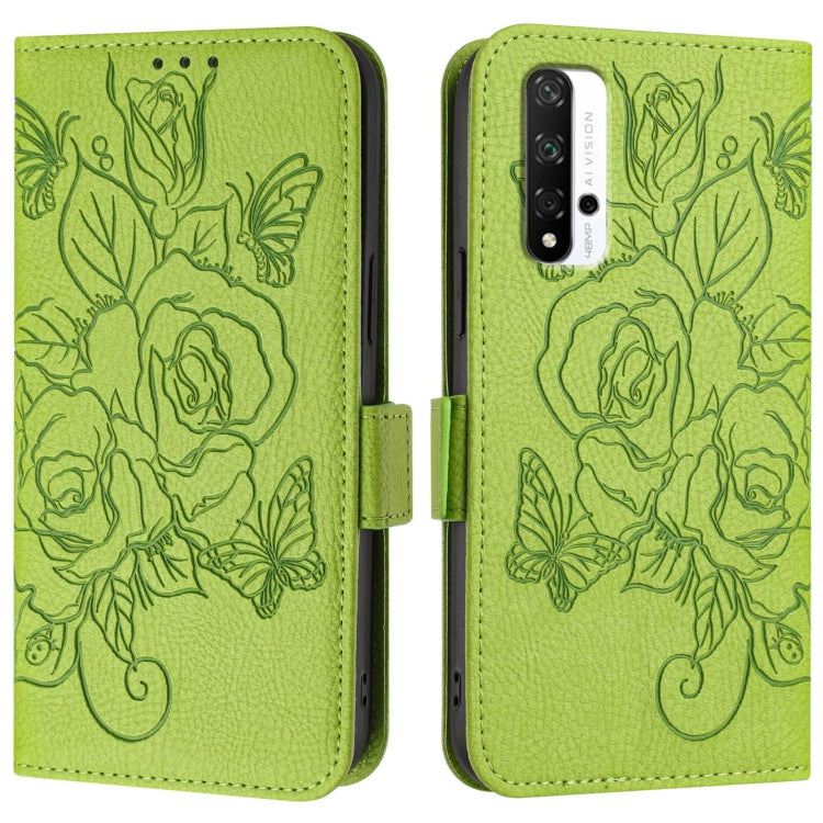 For Honor 20 4G / 20 Pro 4G / 20S 4G Embossed Rose RFID Anti-theft Leather Phone Case