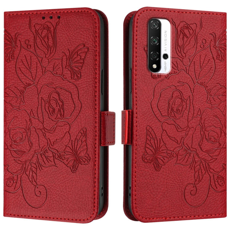 For Honor 20 4G / 20 Pro 4G / 20S 4G Embossed Rose RFID Anti-theft Leather Phone Case