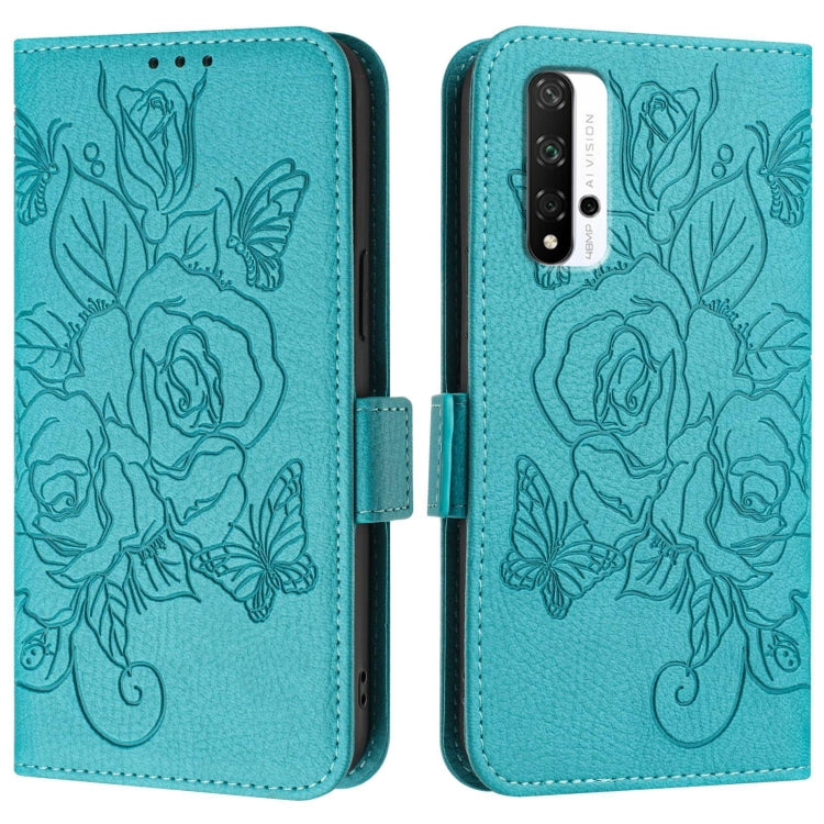 For Honor 20 4G / 20 Pro 4G / 20S 4G Embossed Rose RFID Anti-theft Leather Phone Case