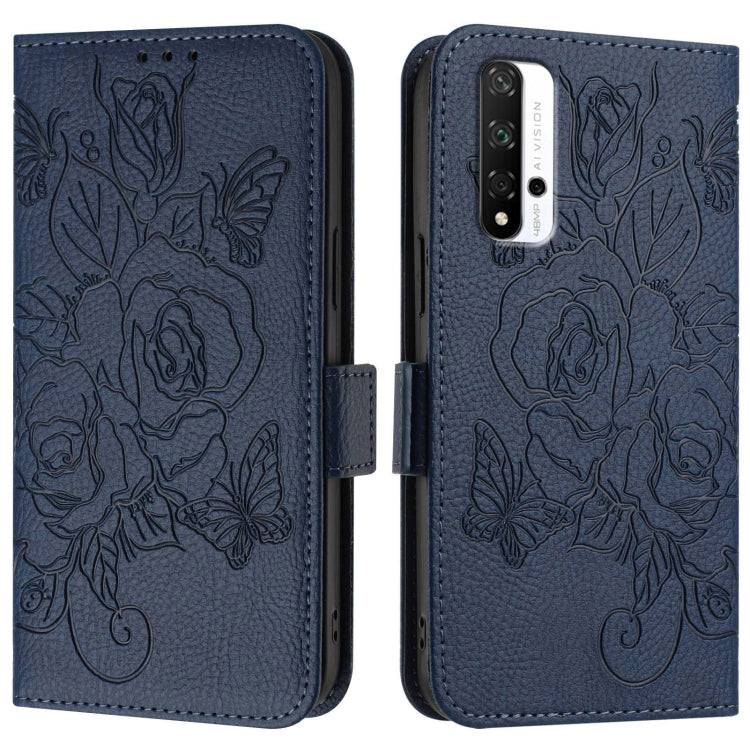 For Honor 20 4G / 20 Pro 4G / 20S 4G Embossed Rose RFID Anti-theft Leather Phone Case
