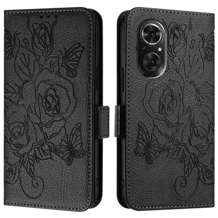 For Honor 50 SE / Huawei nova 9 SE Embossed Rose RFID Anti-theft Leather Phone Case