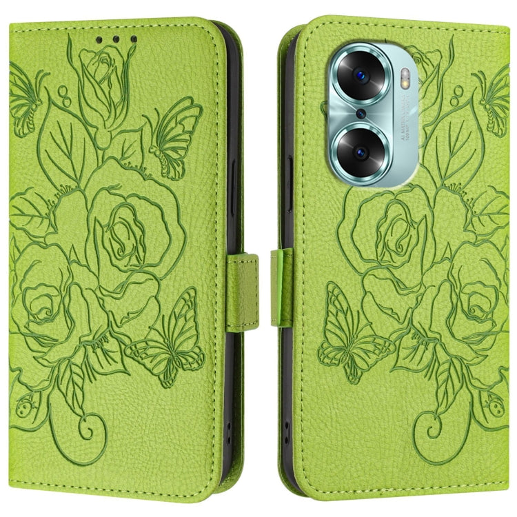 For Honor 60 5G Embossed Rose RFID Anti-theft Leather Phone Case