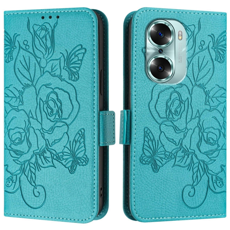For Honor 60 5G Embossed Rose RFID Anti-theft Leather Phone Case