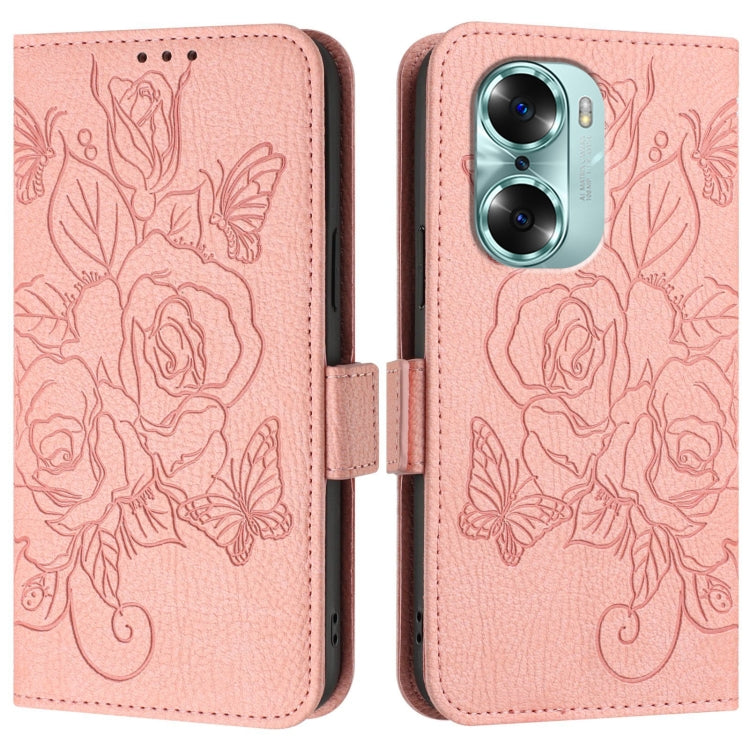 For Honor 60 5G Embossed Rose RFID Anti-theft Leather Phone Case