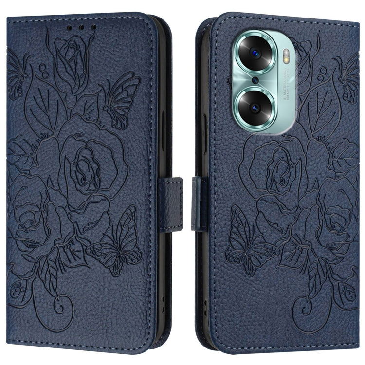 For Honor 60 5G Embossed Rose RFID Anti-theft Leather Phone Case