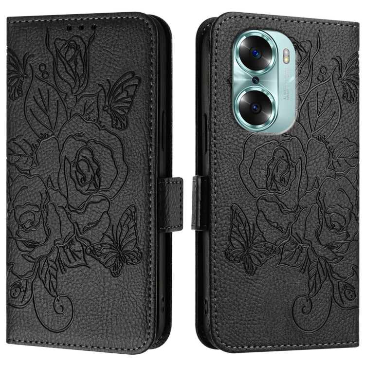 For Honor 60 5G Embossed Rose RFID Anti-theft Leather Phone Case