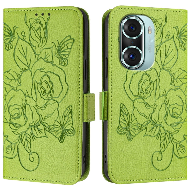 For Honor 60 Pro 5G Embossed Rose RFID Anti-theft Leather Phone Case