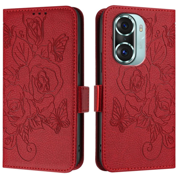 For Honor 60 Pro 5G Embossed Rose RFID Anti-theft Leather Phone Case