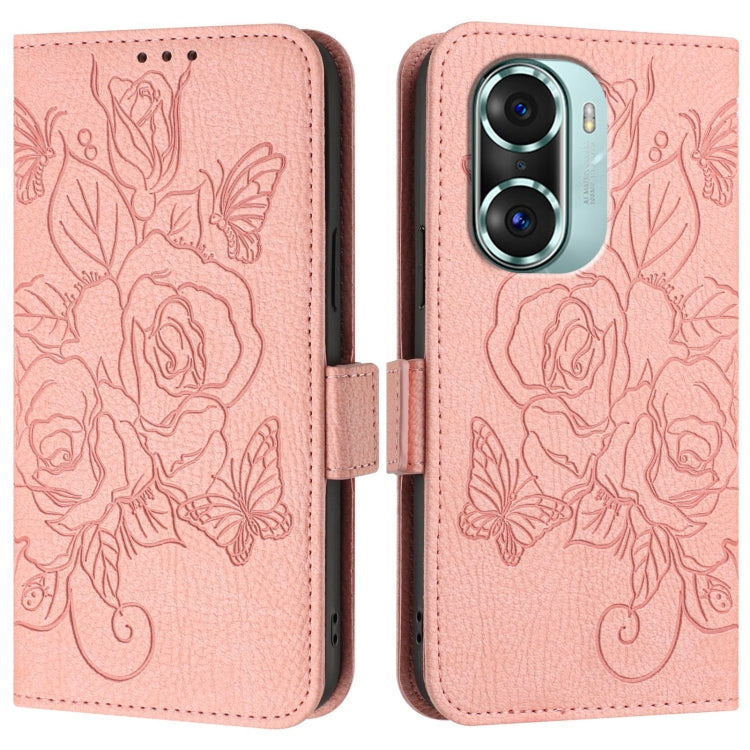 For Honor 60 Pro 5G Embossed Rose RFID Anti-theft Leather Phone Case