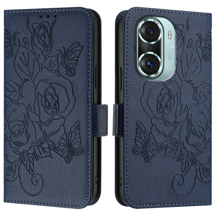 For Honor 60 Pro 5G Embossed Rose RFID Anti-theft Leather Phone Case