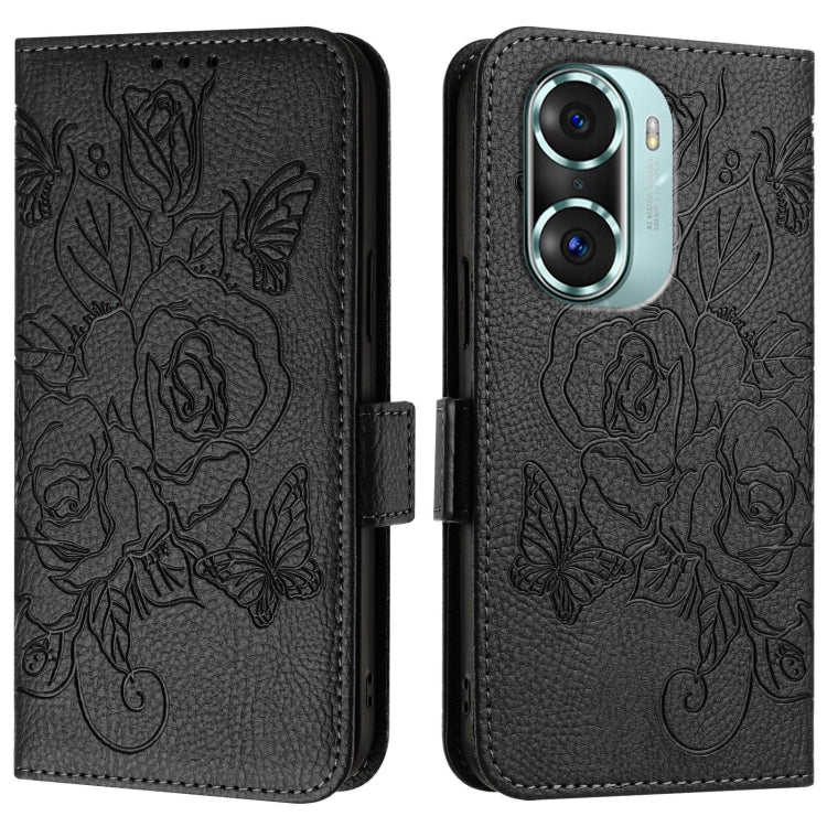 For Honor 60 Pro 5G Embossed Rose RFID Anti-theft Leather Phone Case