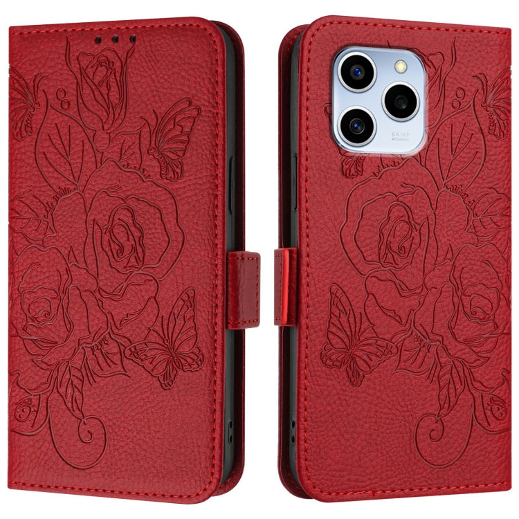 For Honor 60 SE 5G Embossed Rose RFID Anti-theft Leather Phone Case