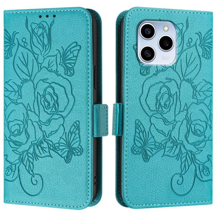 For Honor 60 SE 5G Embossed Rose RFID Anti-theft Leather Phone Case