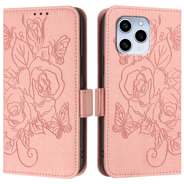 For Honor 60 SE 5G Embossed Rose RFID Anti-theft Leather Phone Case