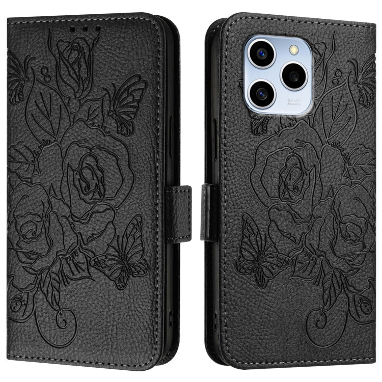 For Honor 60 SE 5G Embossed Rose RFID Anti-theft Leather Phone Case