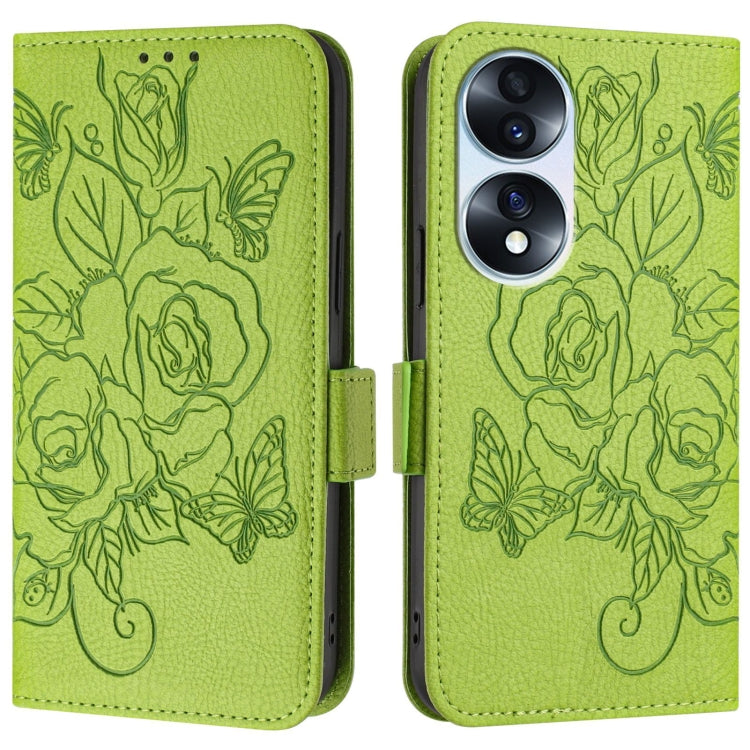 For Honor 70 5G Embossed Rose RFID Anti-theft Leather Phone Case